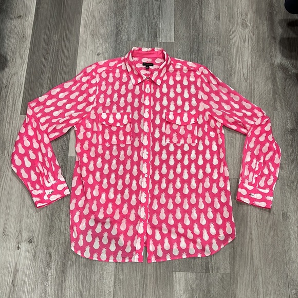 Talbots pineapple print button down, size L - Picture 3 of 6